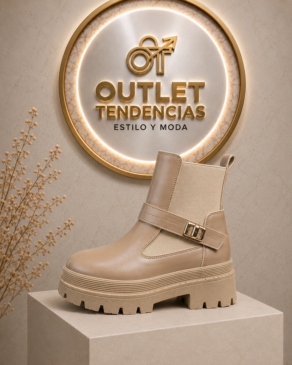 Botín eco cuero Beige